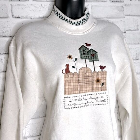 Vintage 70’s Valorie’s Folk Art Appliqué Sweatshirt Top Handmade Size Medium - Picture 1 of 6